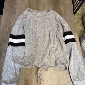 No Boundaries Gray Sweatshirt with Black and White Stripes